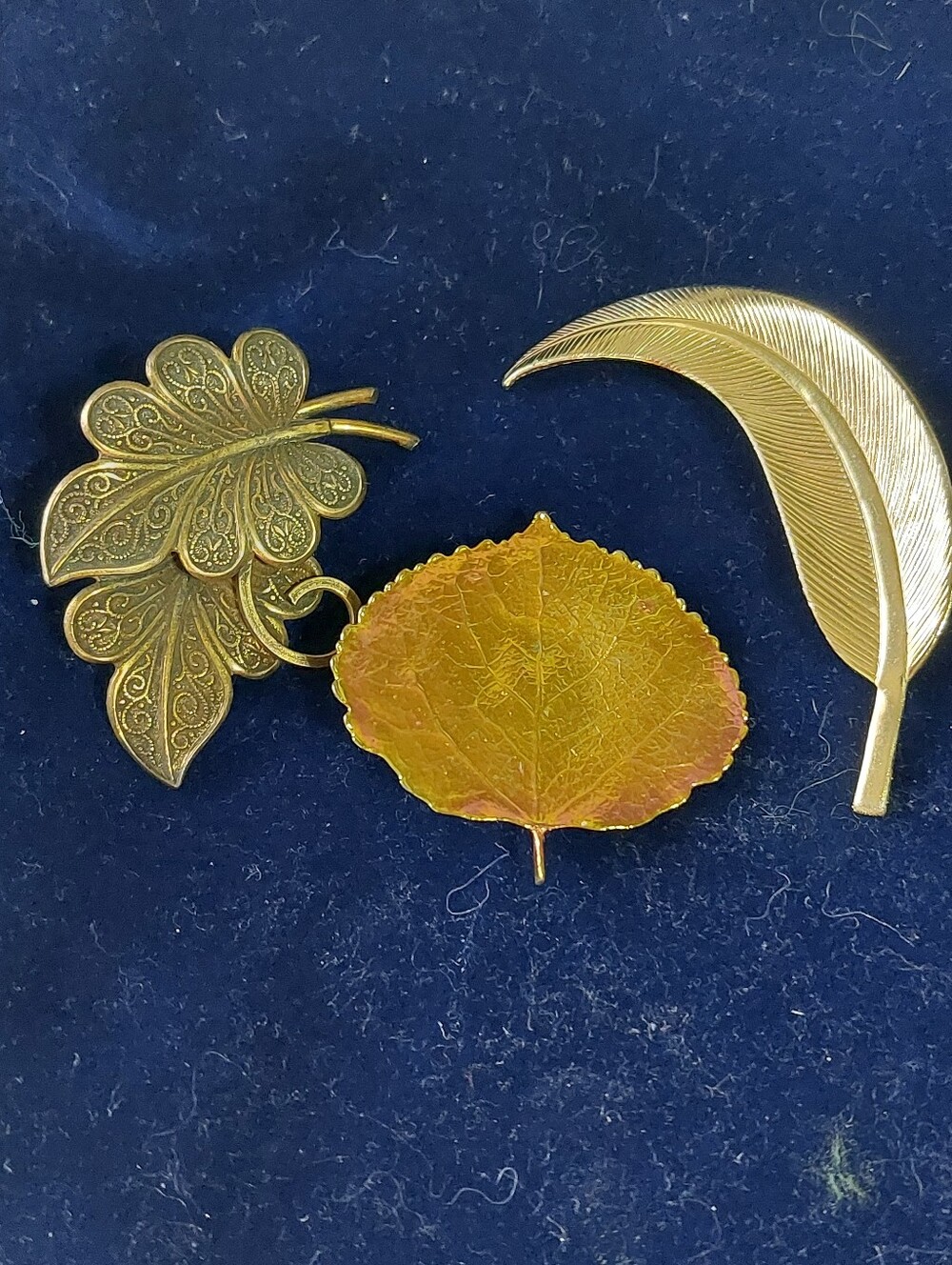 Vintage Goldtone Leaf Brooches, Lot of Three Pieces, Estate Jewelry